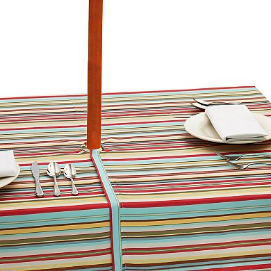 Vibrantly Colored Summer Striped Pattern Outdoor Rectangular Tablecloth with Zipper 60” x 120”