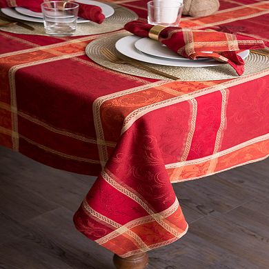 70" Red and Orange Plaid Style Round Tablecloth