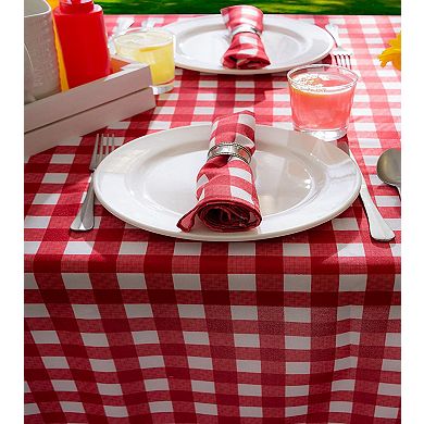 52" Zippered Round Outdoor Tablecloth with Red Checkered Design