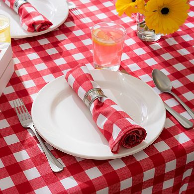 52" Zippered Round Outdoor Tablecloth with Red Checkered Design