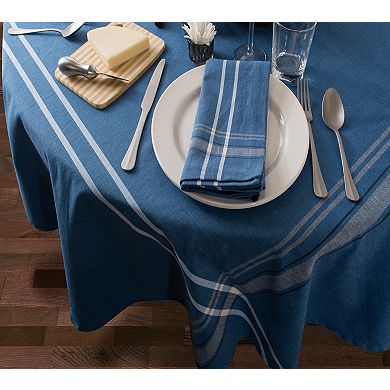Chambray Blue and White French Stripe Patterned Round Tablecloth 70"