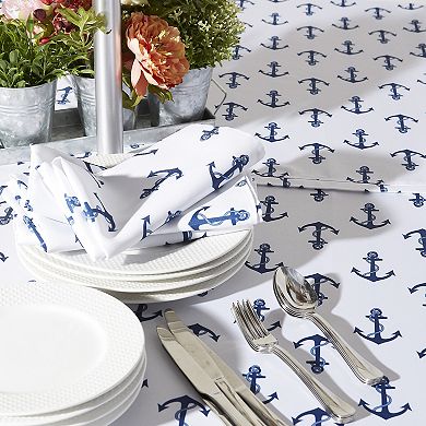 120" Zippered Outdoor Tablecloth with Printed Anchors Design