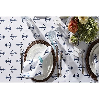 120" Zippered Outdoor Tablecloth with Printed Anchors Design