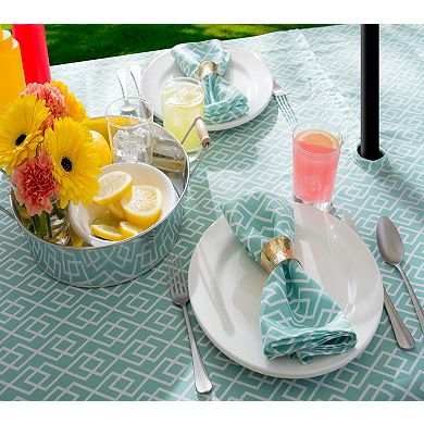 Aqua Blue and White Diamond Pattern Outdoor Rectangular Tablecloth 60” x 84”