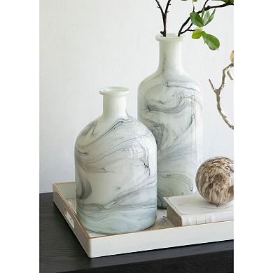 11.5" Black and White Small Sleek Glass Swirl Flower Vase