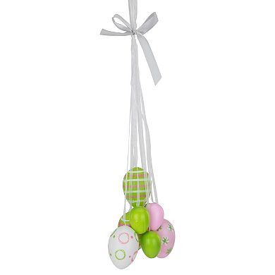 11.75" Pastel Pink  Green and White Floral Striped Spring Easter Egg Cluster Hanging Decoration