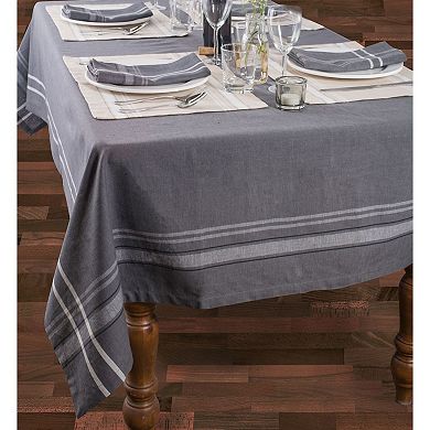 Chambray Gray and White French Stripe Patterned Rectangular Tablecloth 60" x 104"