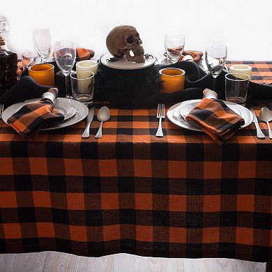 52" Orange And Black Square Buffalo Checkered Tablecloth