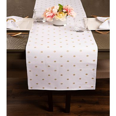 90" White and Gold Rectangular Polka Dot Table Runner