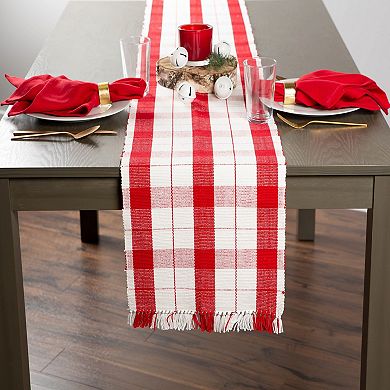 72" Red and White Plaid Rectangular Table Runner with Fringes