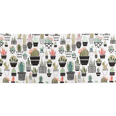 72" White and Green Urban Oasis Cactus Printed Table Runner