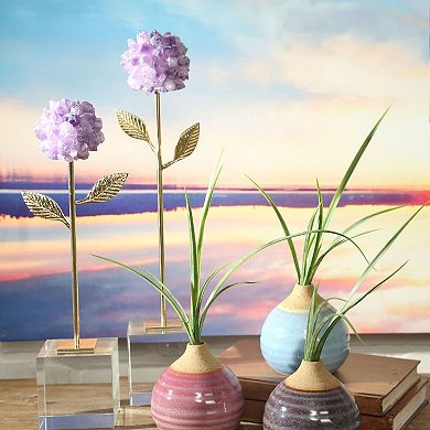 Set of 3 Blue and Pink Glazed Bud Table Vases 4"