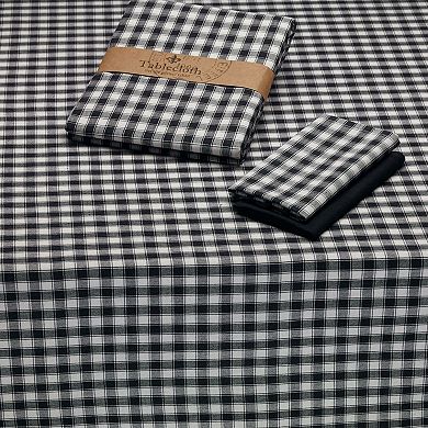 Black and White Square Checkered Cotton Tablecloth 52" x 52"
