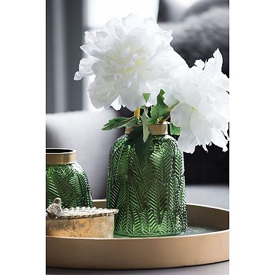 8" Green and Gold Fern Leaf Design Modern Glass Vase