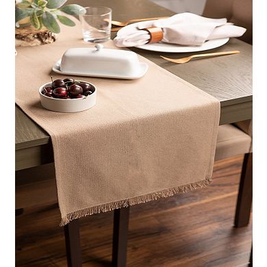 108" Solid Stone Brown Fringed Table Runner
