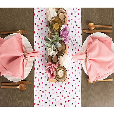 72" White and Pink Hearts Printed Rectangular Table Runner