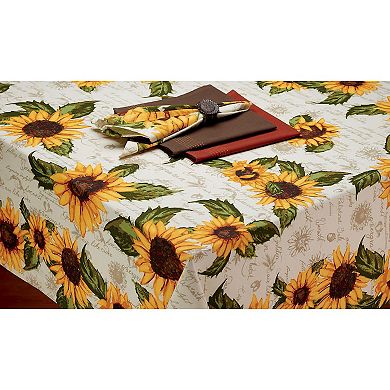 60" x 84" White with Sunflower Print Design Rectangle Cotton Tablecloth