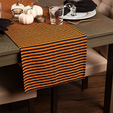 108" Orange and Black Witchy Striped Rectangular Table Runner