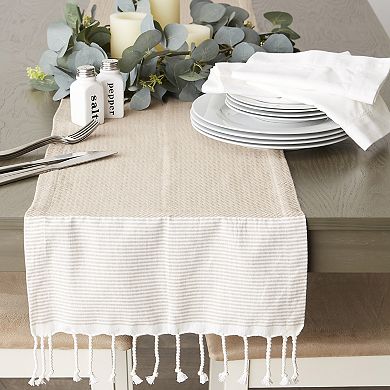 15" x 108" Beige and White Bordered Table Runner