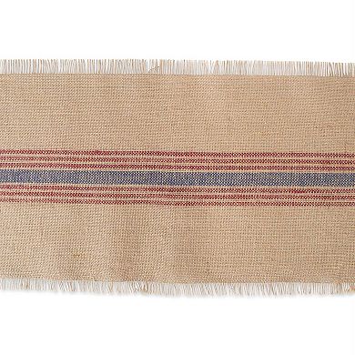 108" Brown and Red Middle Stripe Printed Rectangular Table Runner