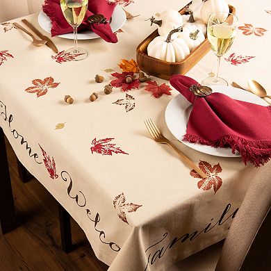Ivory Rustic Leaves Printed Rectangular Tablecloth 60" x 84"