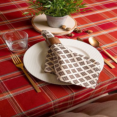 70" Brown and White Plaid Round Tablecloth