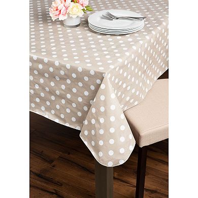 102" White and Beige Polka Dot Rectangular Tablecloth