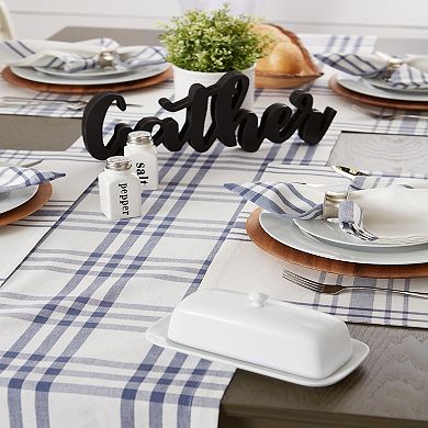 108" Table Runner with Blue Checkered Design