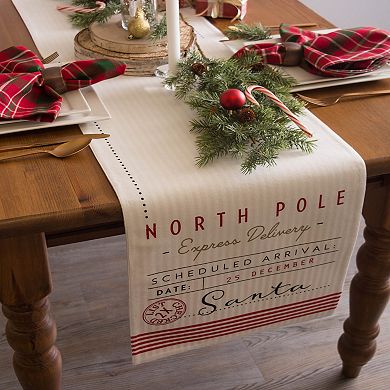 14" x 72" Beige and Red Santa's Workshop Themed Printed Rectangular Table Runner