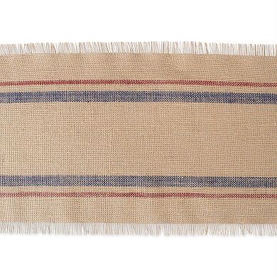 108" Brown and Blue Double Border Printed Rectangular Table Runner