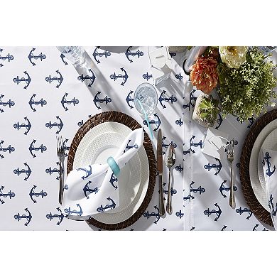 84" Zippered Outdoor Tablecloth with Printed Anchors Design