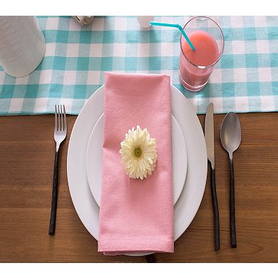 72" Fringed Table Runner with Checkered Aqua Design