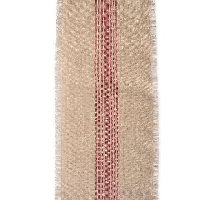 14" x 72" Brown and Barn Red Middle Stripe Border Burlap Table Runner