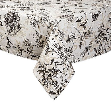 84" Ivory and Black Botanical Themed Rectangular Outdoor Tablecloth