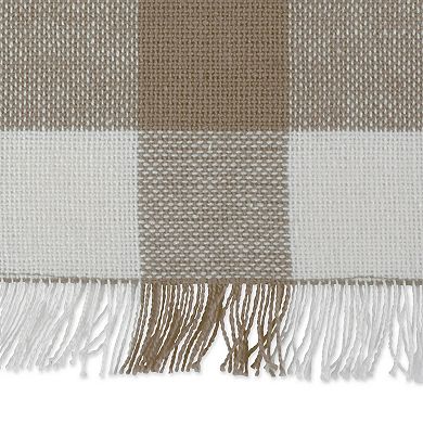 72" Fringed Table Runner with Stone Brown Checkered Design