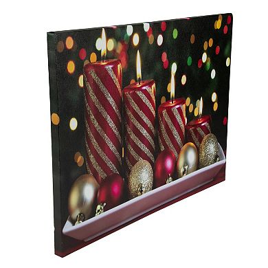 LED Lighted Red and Gold Christmas Candles Display Canvas Wall Art 11.75" x 15.75"