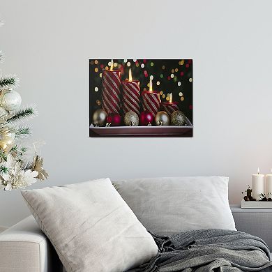 LED Lighted Red and Gold Christmas Candles Display Canvas Wall Art 11.75" x 15.75"