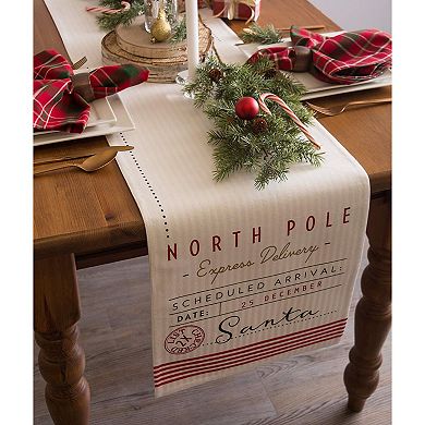 108" White and Red "North Pole Express Delivery" Christmas Table Runner