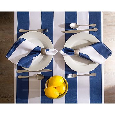 84" Blue and White Striped Rectangular Outdoor Tablecloth