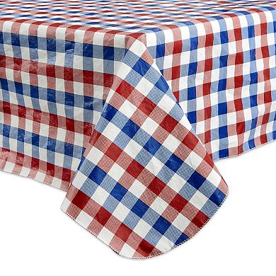 7' Red  White and Blue Americana Checkered Vinyl Tablecloth