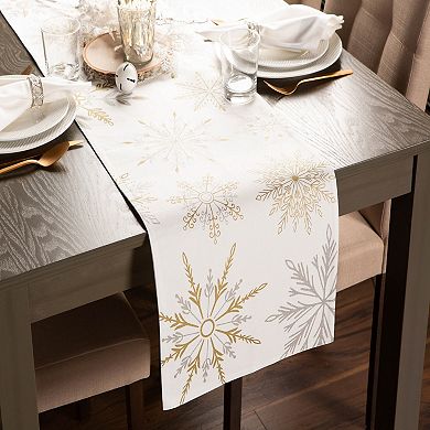 72" Ivory and Silver Colored Snowflake Sparkle Printed Rectangular Table Runner