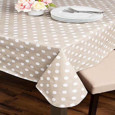 70" White and Beige Polka Dot Round Tablecloth