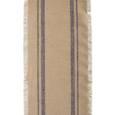14" x 108" Brown and French Blue Double Border Burlap Table Runner