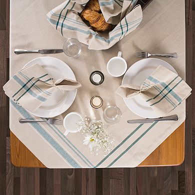 White and Teal French Striped Chambray Rectangular Tablecloth 60" x 84"