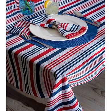 Red and Blue Patriotic Striped Rectangular Tablecloth with Zipper 60” x 84”