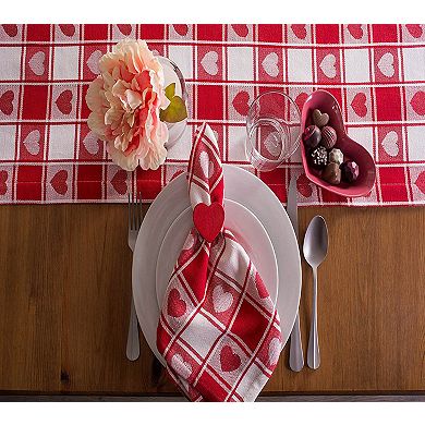 52" Red and White Hearts Woven Square Tablecloth