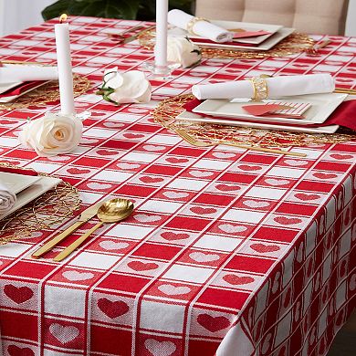 52" Red and White Hearts Woven Square Tablecloth