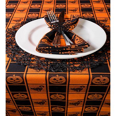 60" x 84" Orange and Black Halloween Woven Checkered Table Cloth