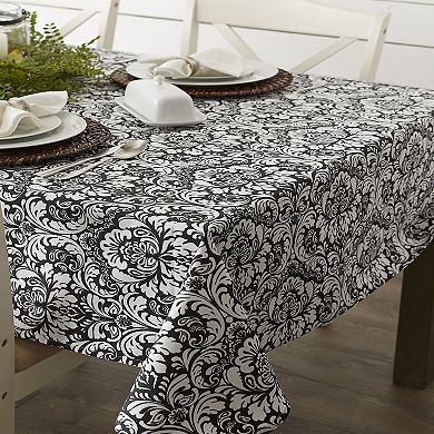 70" Charcoal Black and Gray Floral Damask Pattern Round Table Cloth