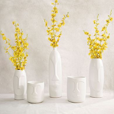 14" White Solid Ceramic Face Vase